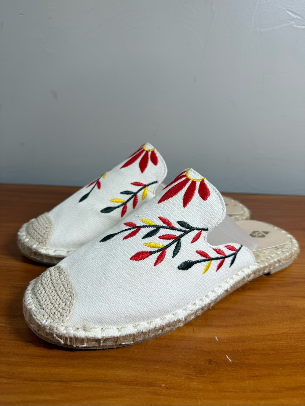 Jolimall Espadrille Mule Slip on Canvas Floral Flat Shoe Beige Floral Casual 9